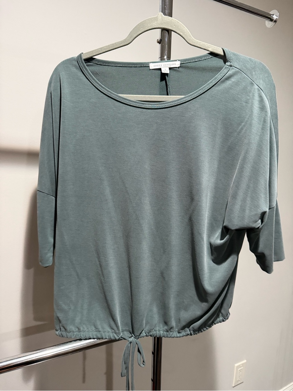 Green Envelope Sage Drawstring Hem Scoop Neck Top